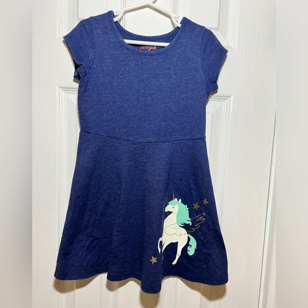 Navy Blue Unicorn Dress - Girls Size 4/5